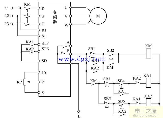 继电器控制正反转控制电路图