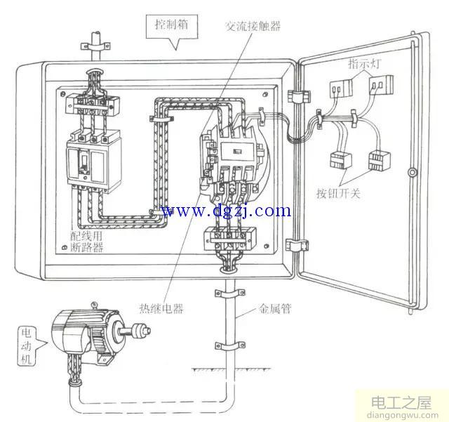 带指示灯的电动机连续运行控制电路实际配线图