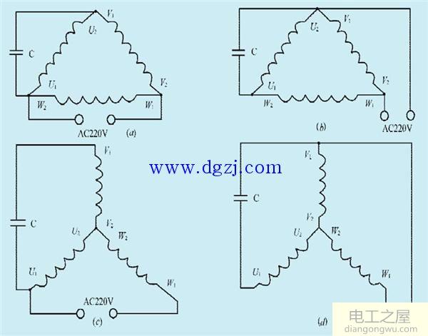 三相异步电机作单相运行接线图