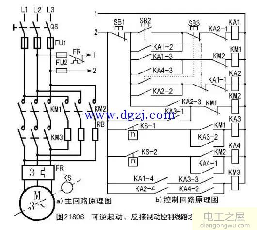 三相异步电动机的制动控制线路接线图