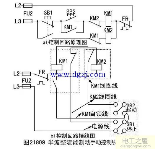 三相异步电动机的制动控制线路接线图