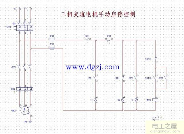 三相异步电动机手动启停电路图
