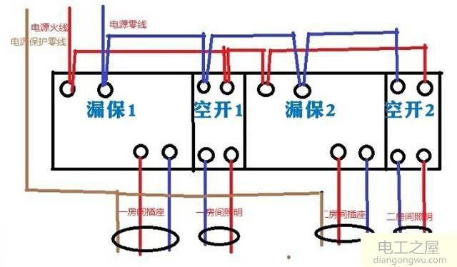 漏电开关上面跳线到空气开关不经过漏保合上空开导致漏电开关跳闸