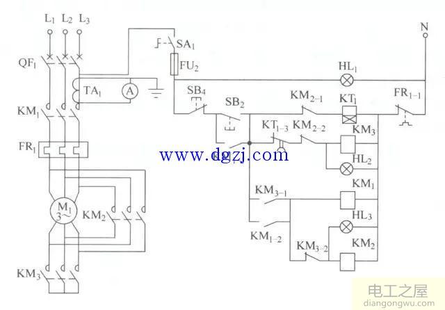 电动机星三角形减压起动电路图