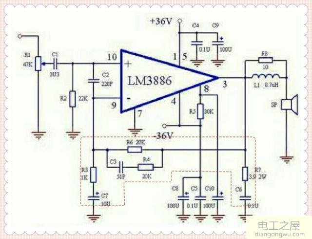 lm3886大功率功放电路原理图