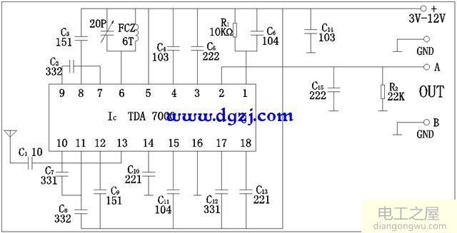 TDA7000简易调频收音机电路图