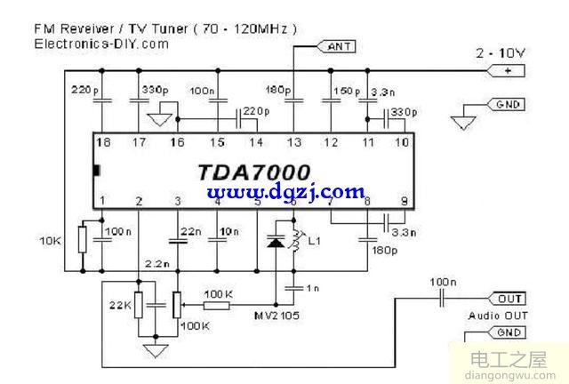 TDA7000简易调频收音机电路图