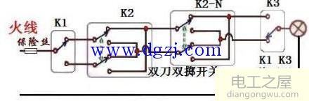 1灯3控开关接线实物图_一灯多控开关接线图解