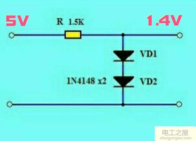 简单的5v转1.5v稳压<a href=http://www.diangongwu.com/zhishi/dianlutu/ target=_blank class=infotextkey>电路图</a>