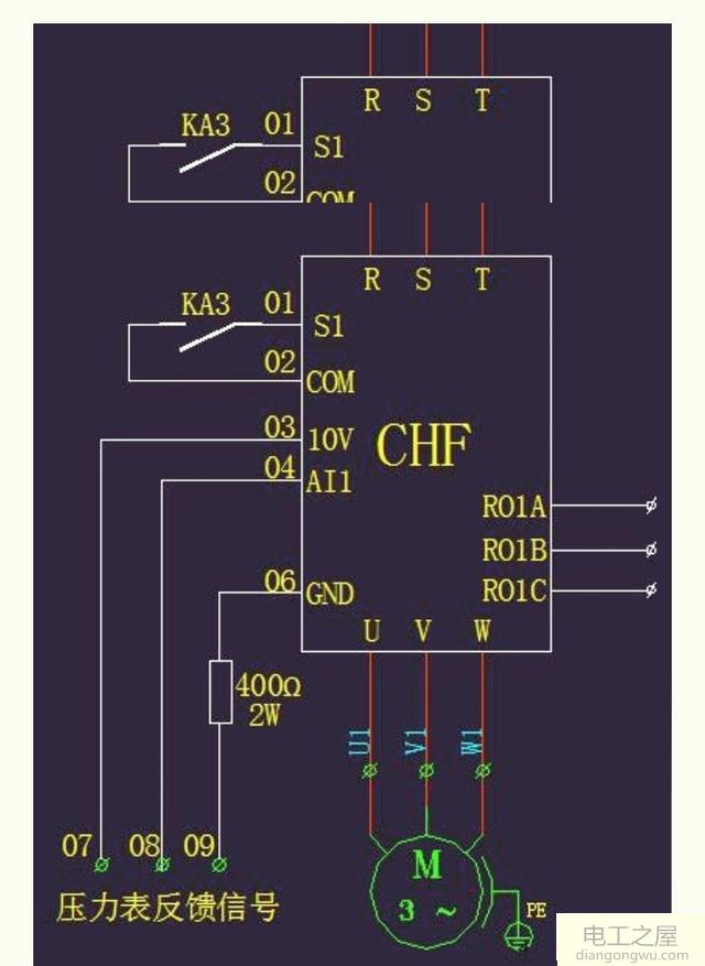 电阻式远传压力表与变频器接线图