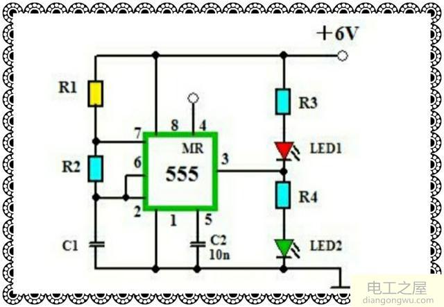 555时基电路制作的LED闪烁灯电路及4脚的使用方法