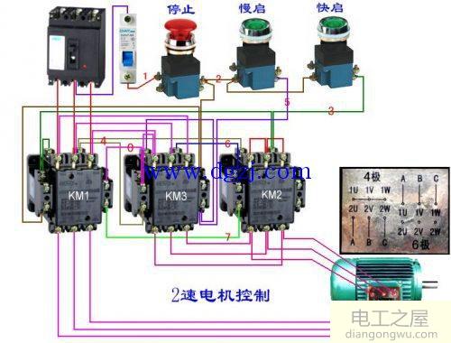 双速异步电机两个和三个接触器接法图片