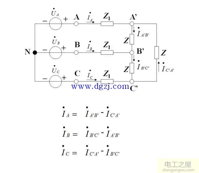 三相电源的线电压和相电压、线电流和相电流之间的关系
