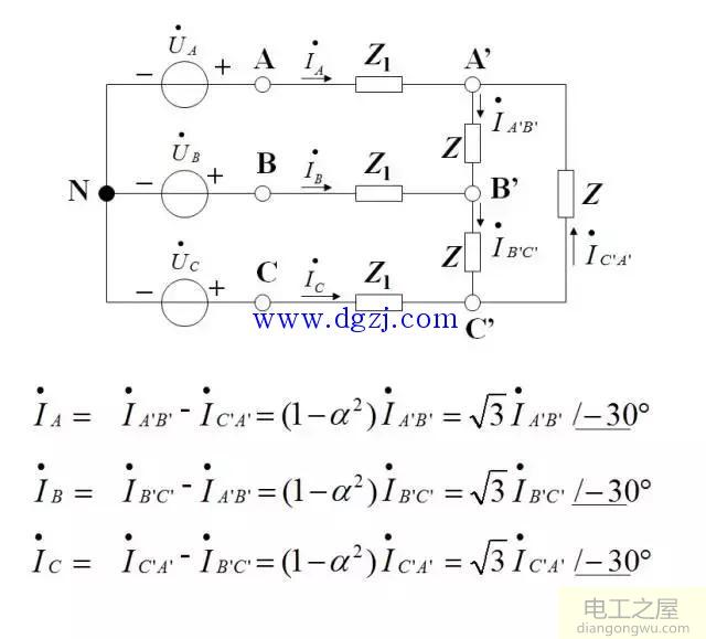 三相电源的线电压和相电压、线电流和相电流之间的关系