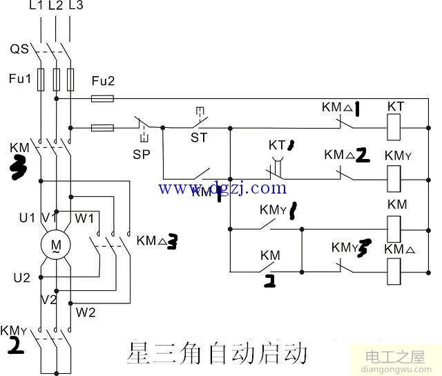 电动机星三角变换启动原理图