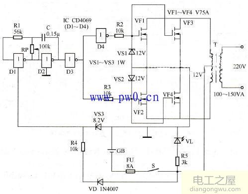 cd4069逆变<a href=http://www.diangongwu.com/zhishi/dianlutu/ target=_blank class=infotextkey>电路图</a>