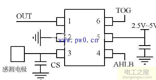 ttp223触摸开关<a href=http://www.diangongwu.com/zhishi/dianlutu/ target=_blank class=infotextkey>电路图</a>