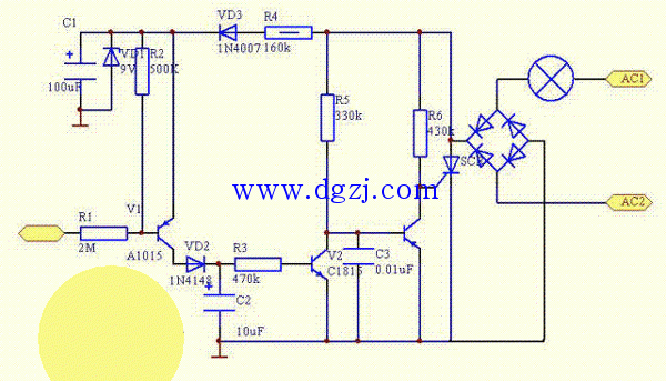 220V白炽灯触摸延时控制电路图分析
