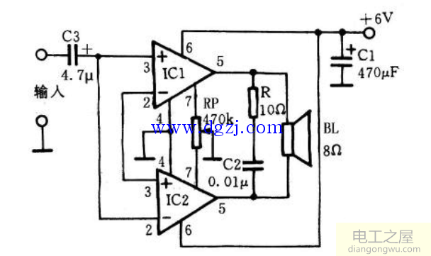 LM386简易OCL功放电路原理图