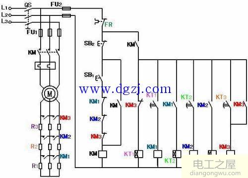 绕线式异步电动机转子串电阻启动控制线路图