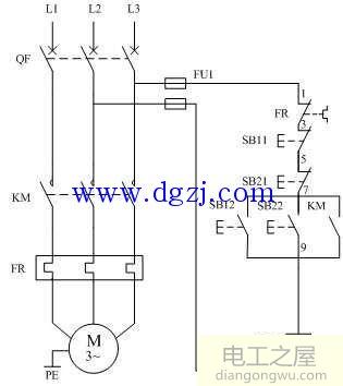 <a href=http://www.diangongwu.com/zhishi/diandongji/ target=_blank class=infotextkey>电动机</a>异地控制电路接线图