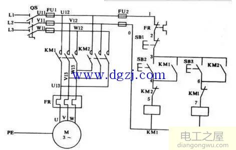 交流接触器连锁电动机正反转原理图