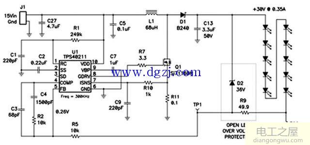 简单的led驱动器过压保护电路图