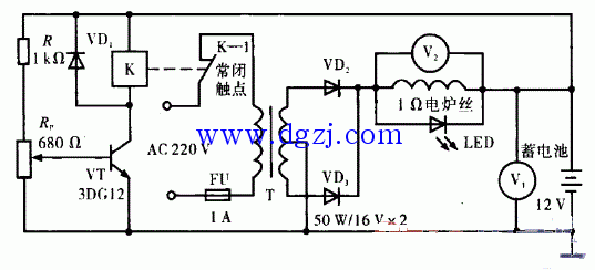 充电器充满自停电路图_蓄电池充满自断电路