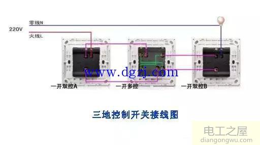 三控开关接线图_1灯3控开关接线实物图