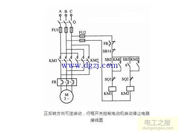 行程开关控制电动机自动停止电路接线图