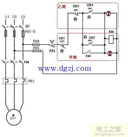 两地或多地控制电动机接线图