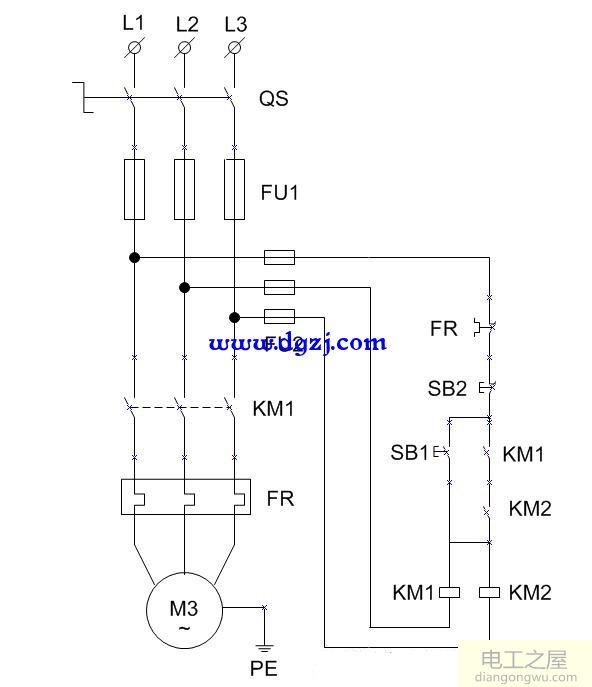 简单的三相电机启动停止电路原理图分析