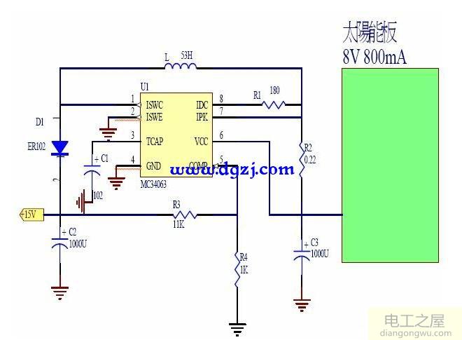 太阳能电池充电器电路图利用太阳能电池板给电池充电