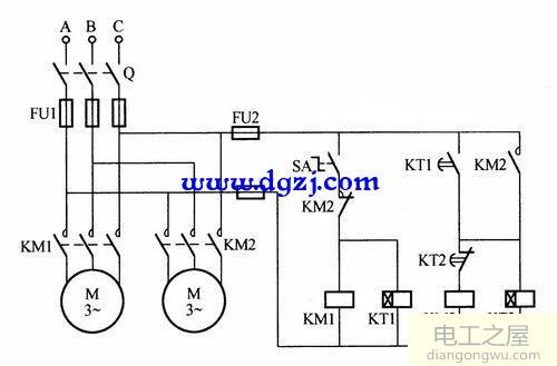 两台电动机交替工作控制电路接线图