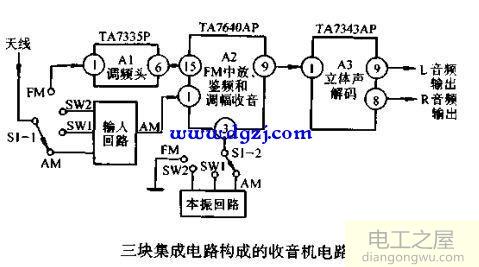 用集成电路搭建的收音机电路原理图