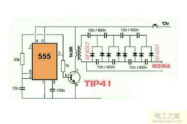 12V蓄电池作电源制作的高压电鼠器<a href=http://www.diangongwu.com/zhishi/dianlutu/ target=_blank class=infotextkey>电路图</a>