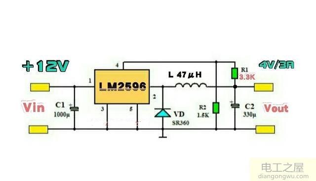 简单DC-DC降压<a href=http://www.diangongwu.com/zhishi/dianlutu/ target=_blank class=infotextkey>电路图</a>12V转4V
