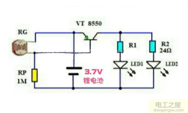 怎么加个光敏电阻在小夜灯上的<a href=http://www.diangongwu.com/zhishi/dianlutu/ target=_blank class=infotextkey>电路图</a>