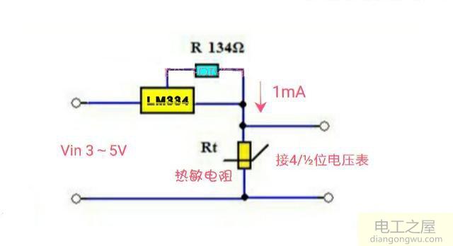 恒流法测试热敏电阻的电路原理图
