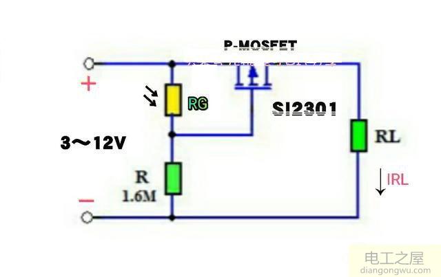 采用光敏电阻及P-MOSFET设计的光控开关电路