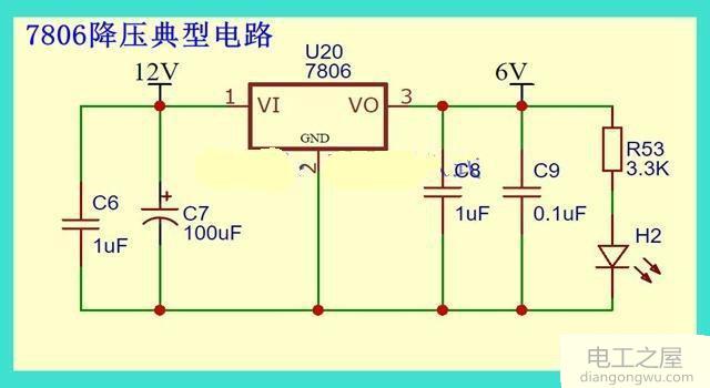 12V转为6V<a href=http://www.diangongwu.com/zhishi/dianlutu/ target=_blank class=infotextkey>电路图</a>