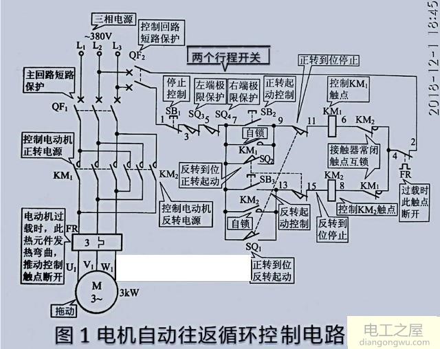 电动机自动往复运行的控制电路图