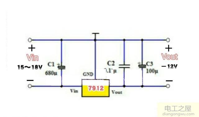 采用μA7912制作的-12V稳压电源<a href=http://www.diangongwu.com/zhishi/dianlutu/ target=_blank class=infotextkey>电路图</a>