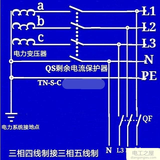 三相四线制怎样接在三相五线制带漏电保护的回路中