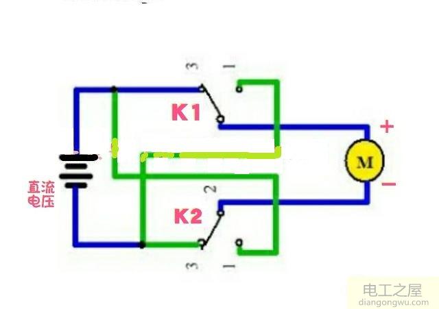 采用正负极性转换开关构成的简单正反转控制电路