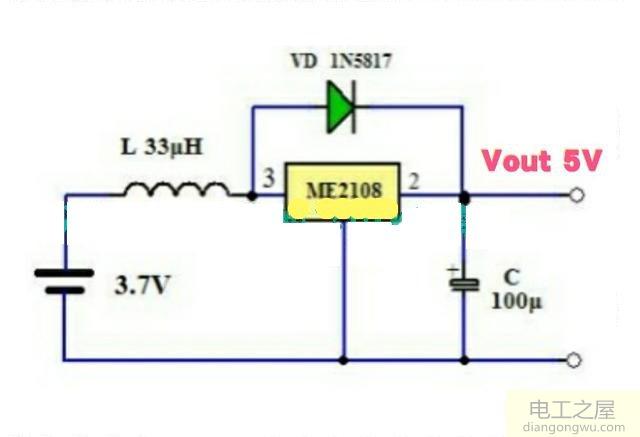 ME2108构成的5V升压电路