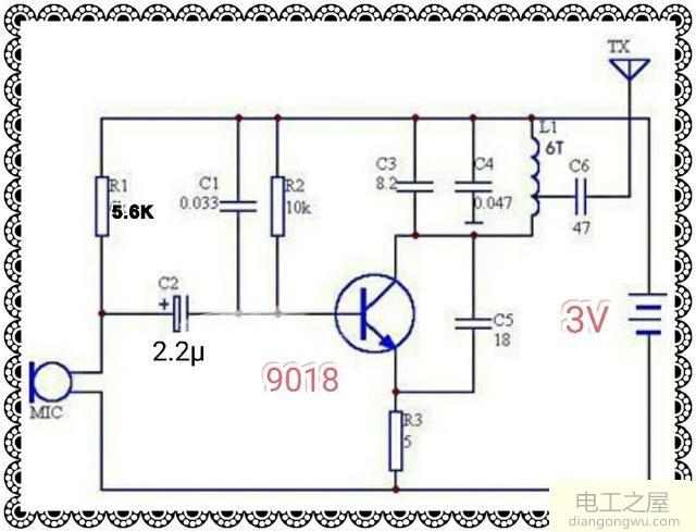 采用9018三极管制作的简易调频无线话筒电路