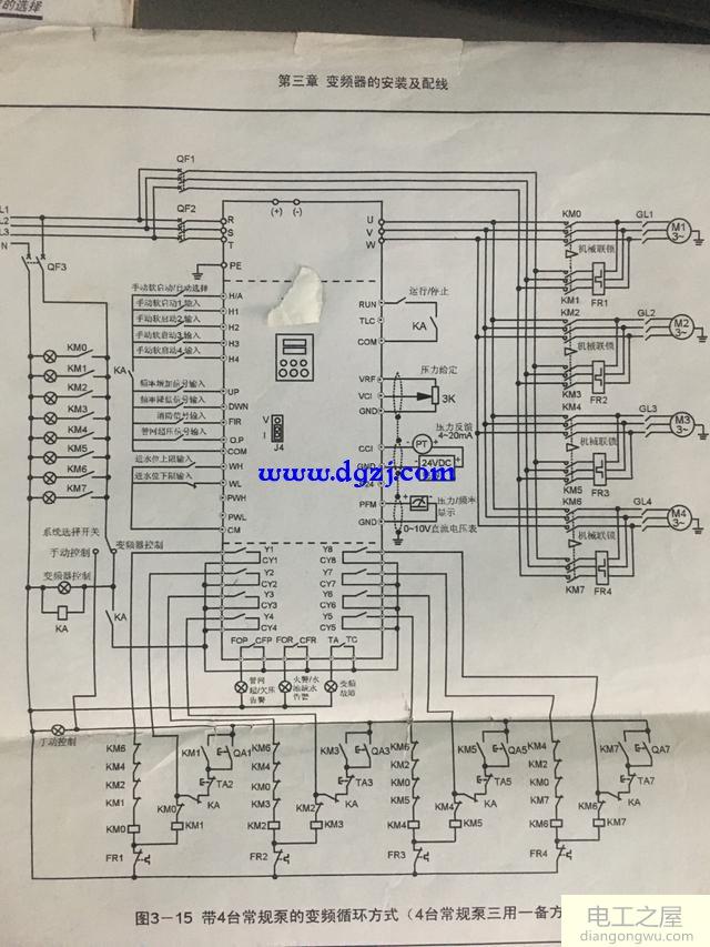 变频器一拖四自动控制方法及接线图