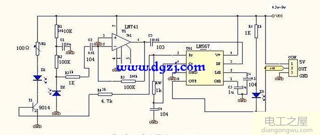 LM567电路组成红外避障传感器电路图