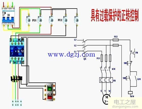 三相电动机过载保护正转控制电路图